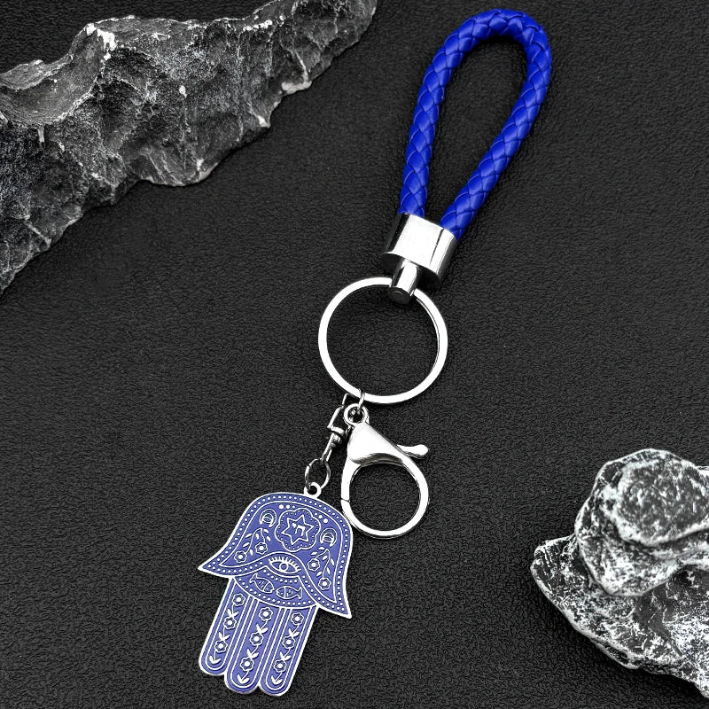 Blue Hamsa Keychain with Hebrew Chai | Jewish Stainless Steel Charm | Life Symbol Gift