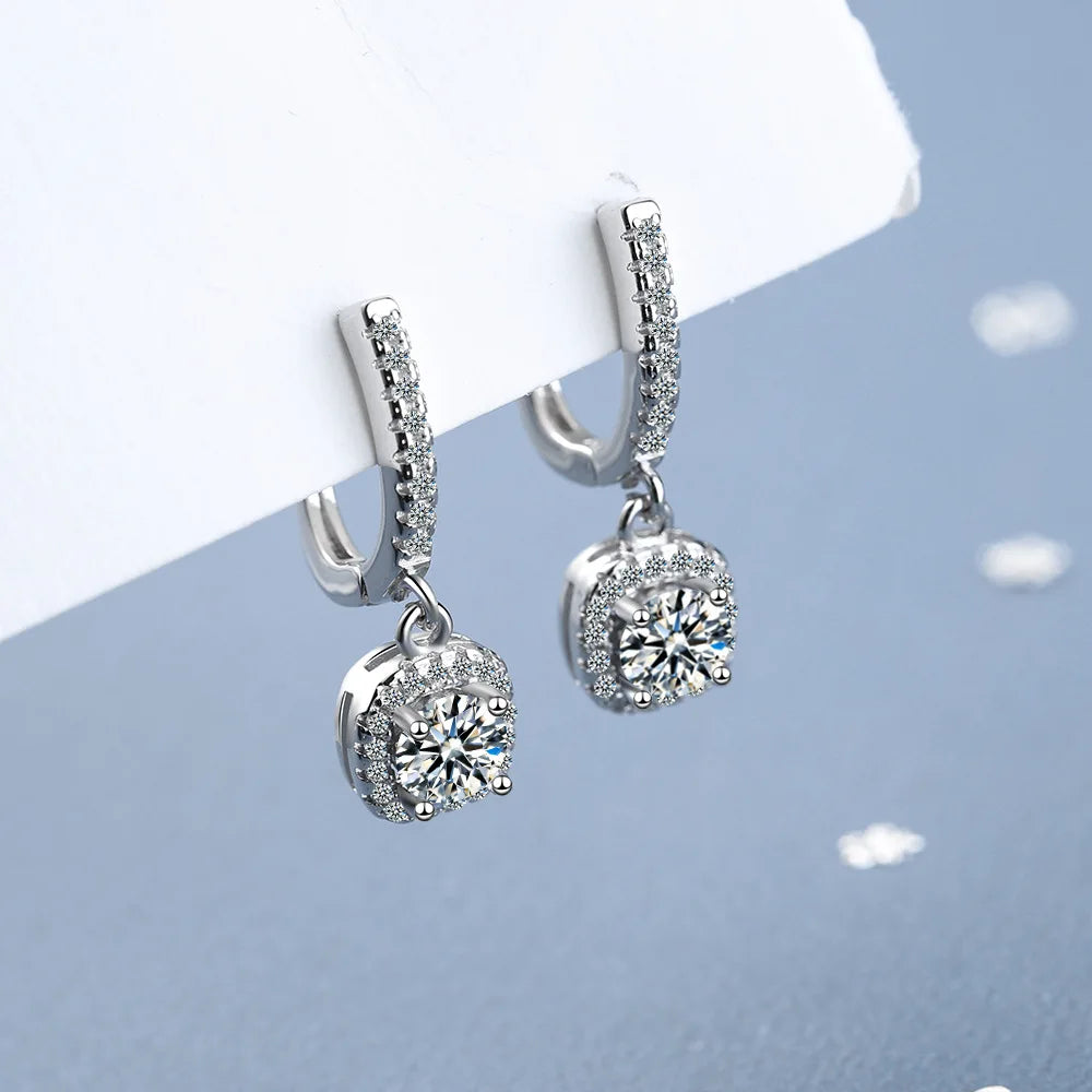2CT Moissanite Huggie Hoop Dangle Earrings