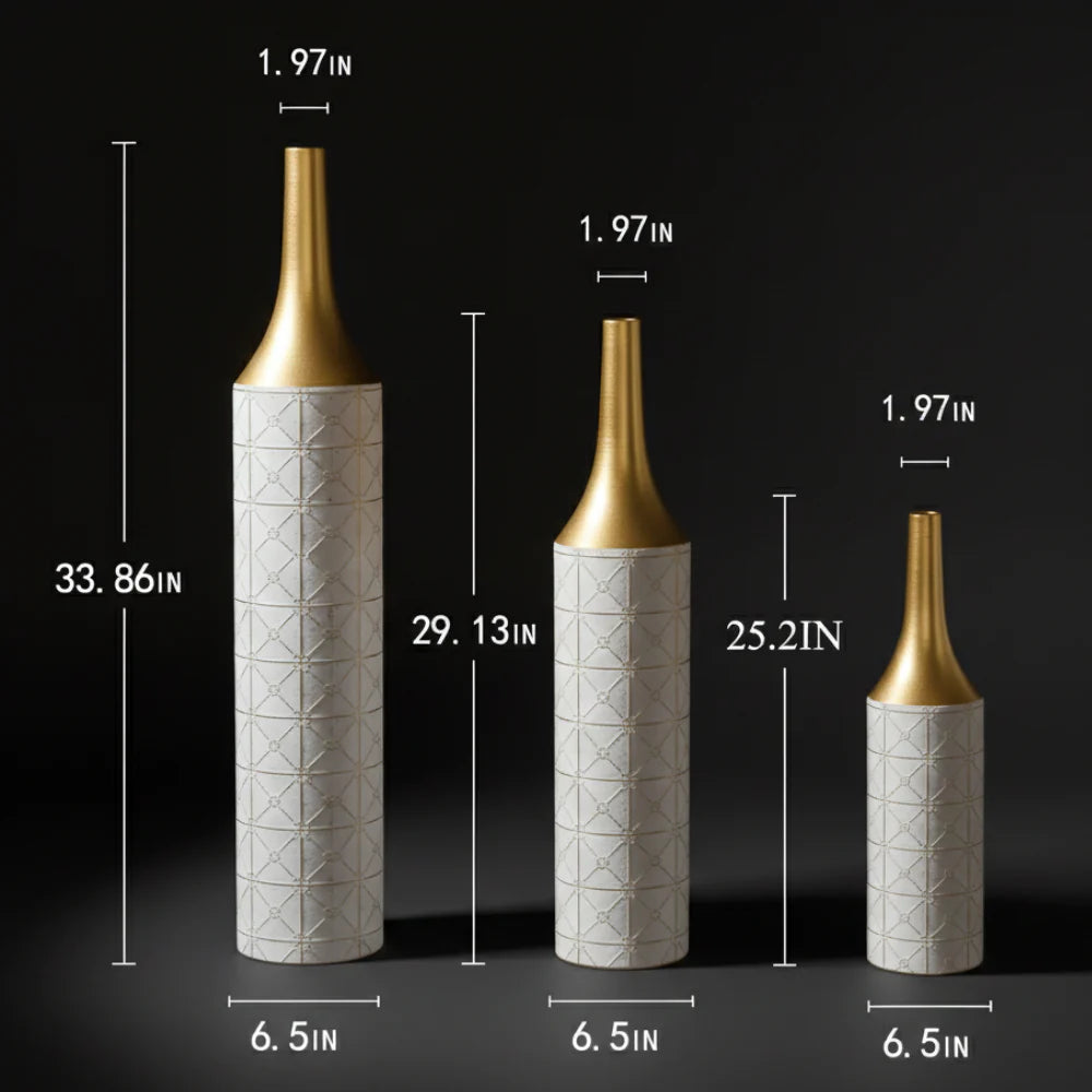 Set of 3 Glazed Metal Floor Vases – Elegant Tall Decorative Vase Set for Living Room, Entryway & Wedding Gift