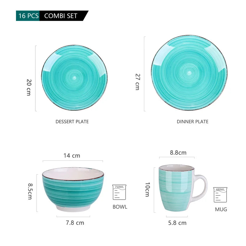 16-Piece Porcelain Dinnerware Set – Vintage Ceramic Plates, Bowls & Mugs