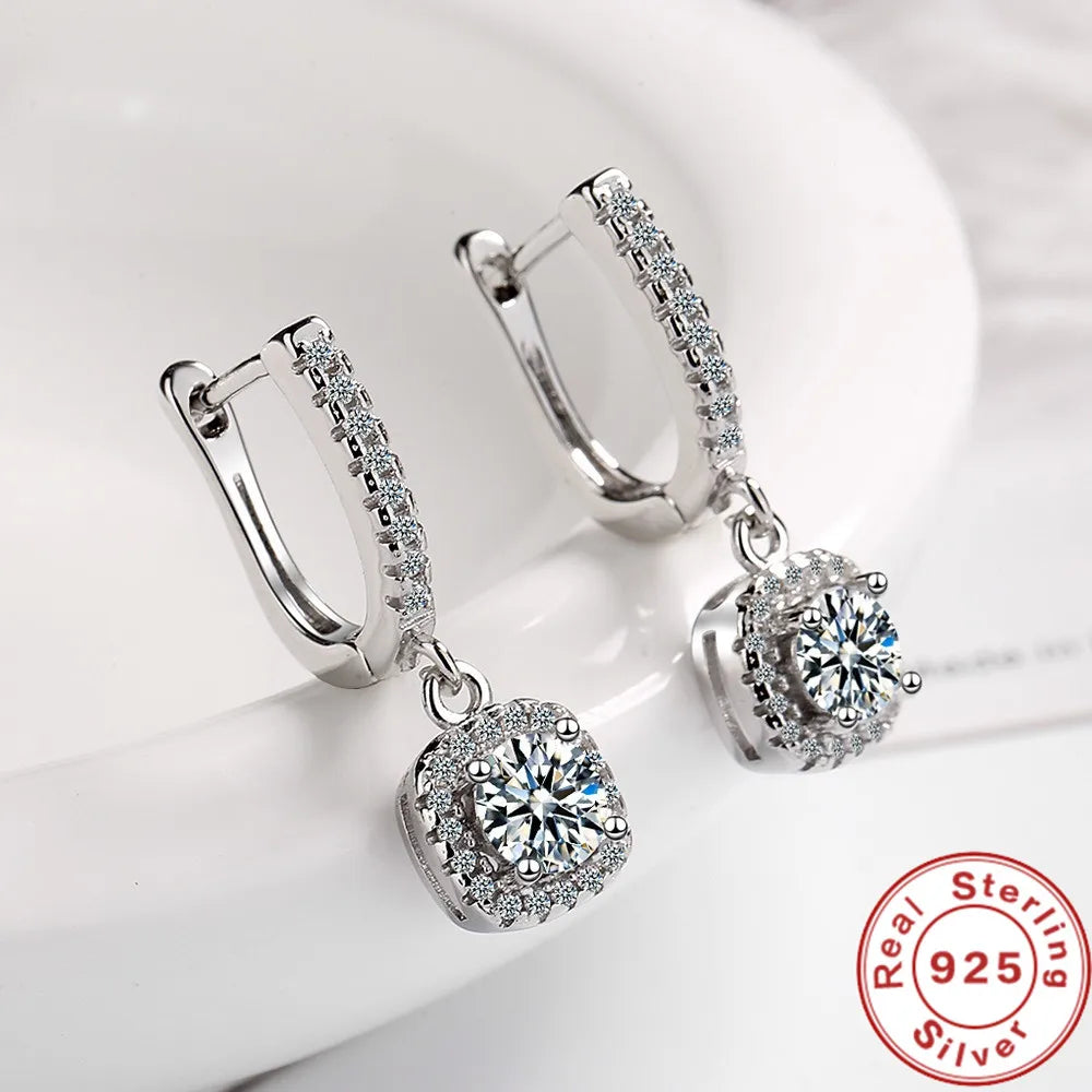2CT Moissanite Huggie Hoop Dangle Earrings