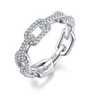 Platinum-Plated 925 Sterling Silver Geometric CZ Chain Link Ring