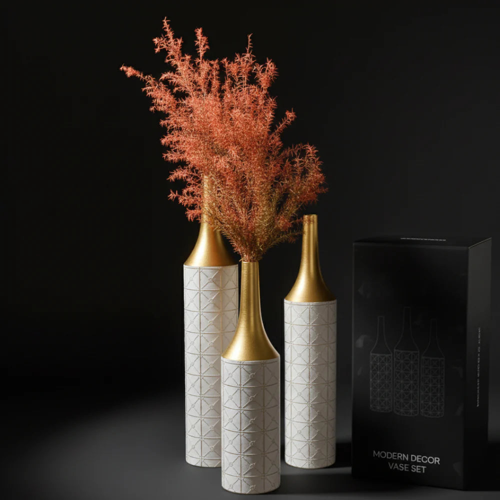 Set of 3 Glazed Metal Floor Vases – Elegant Tall Decorative Vase Set for Living Room, Entryway & Wedding Gift