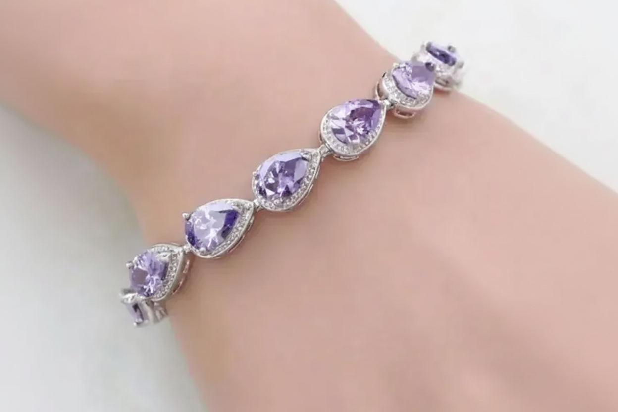 Exquisite Women's Purple Zircon Crystal Bracelet - Zinc Alloy Metal - Bride / Wedding, Birthday, Party