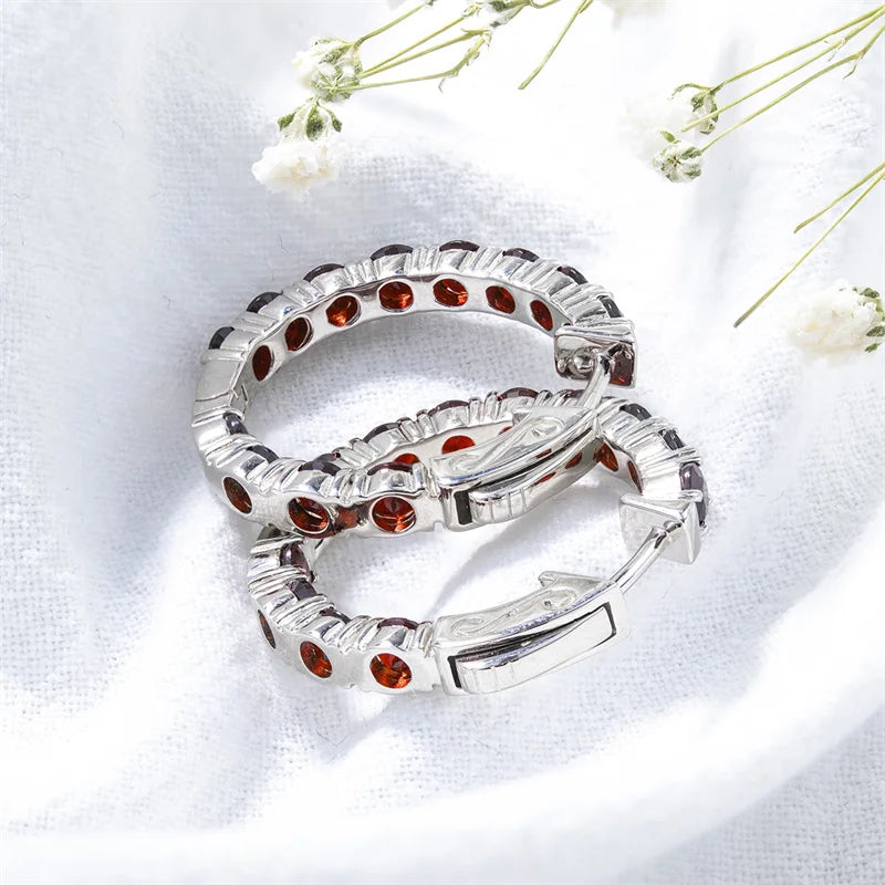 Natural Garnet Sterling Silver Earrings - 5 Carats | Genuine Gemstone