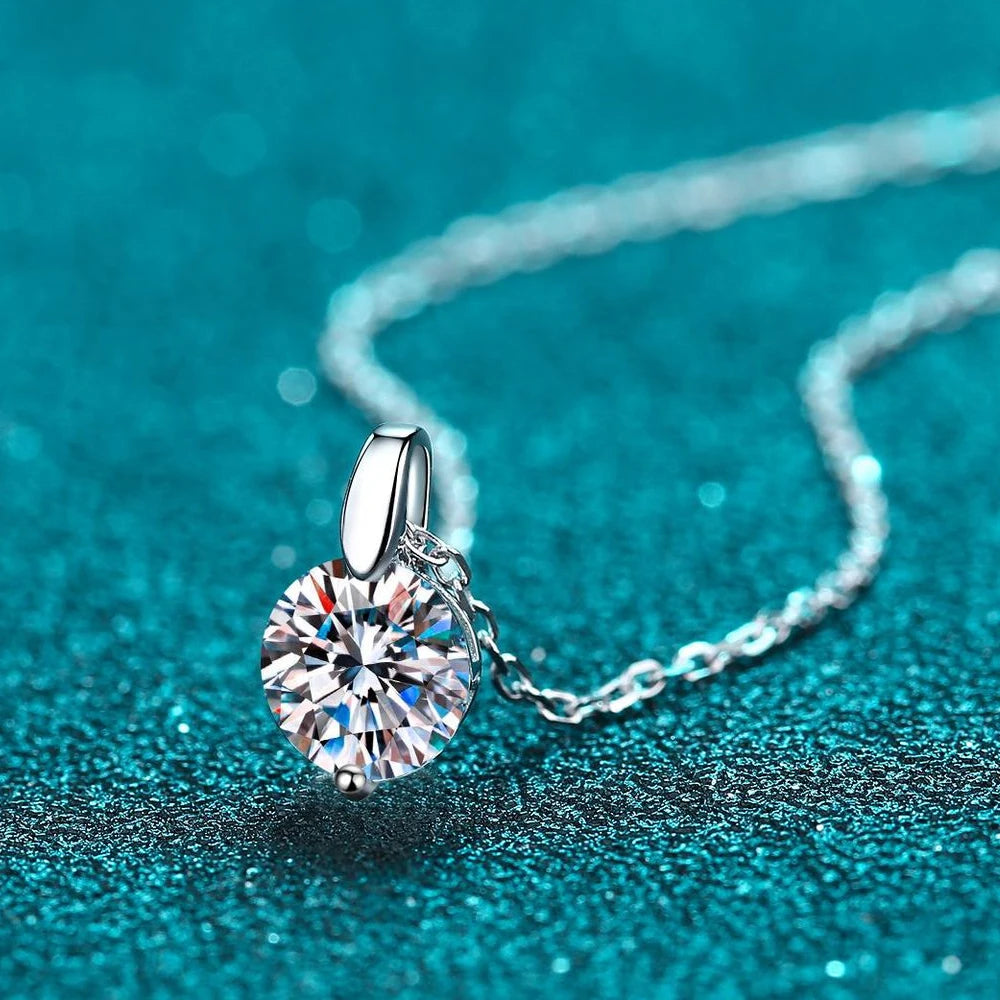 Moissanite Pendant Necklace 2–3ct | Sterling Silver & 18K White Gold Plated