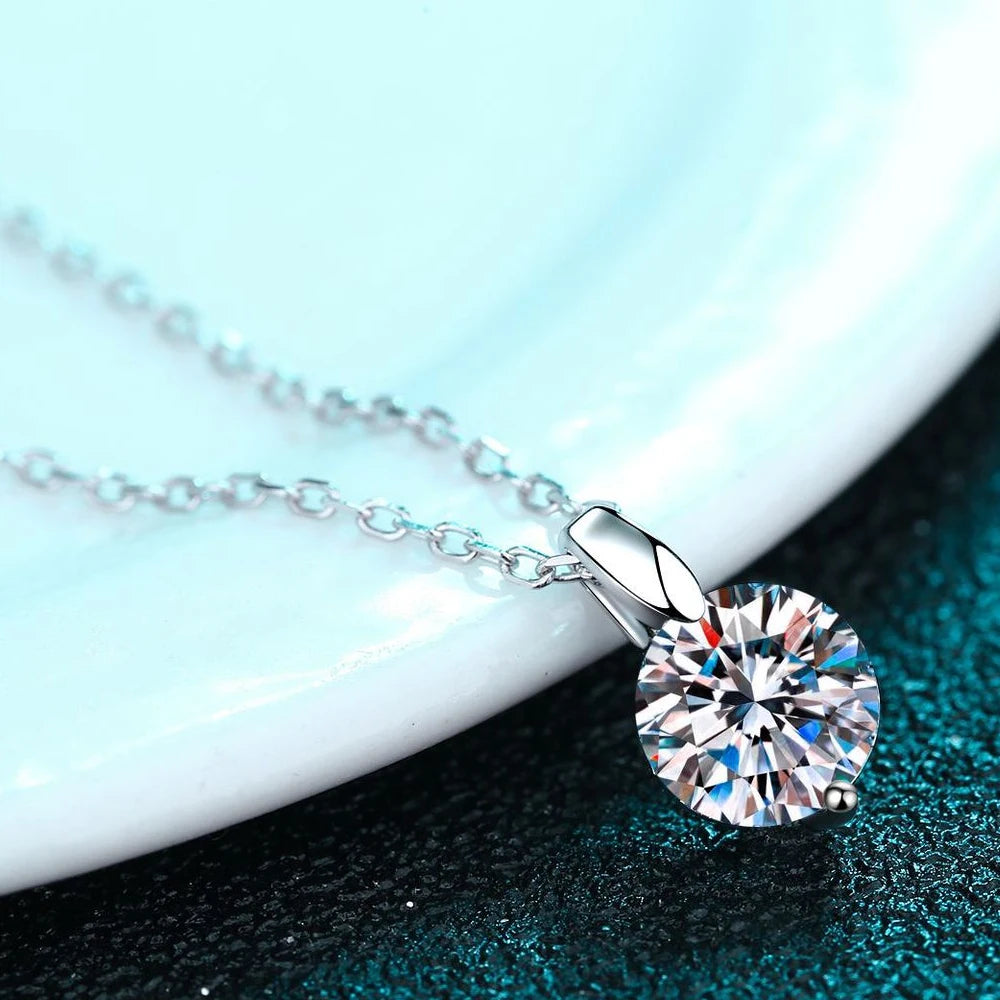 Moissanite Pendant Necklace 2–3ct | Sterling Silver & 18K White Gold Plated