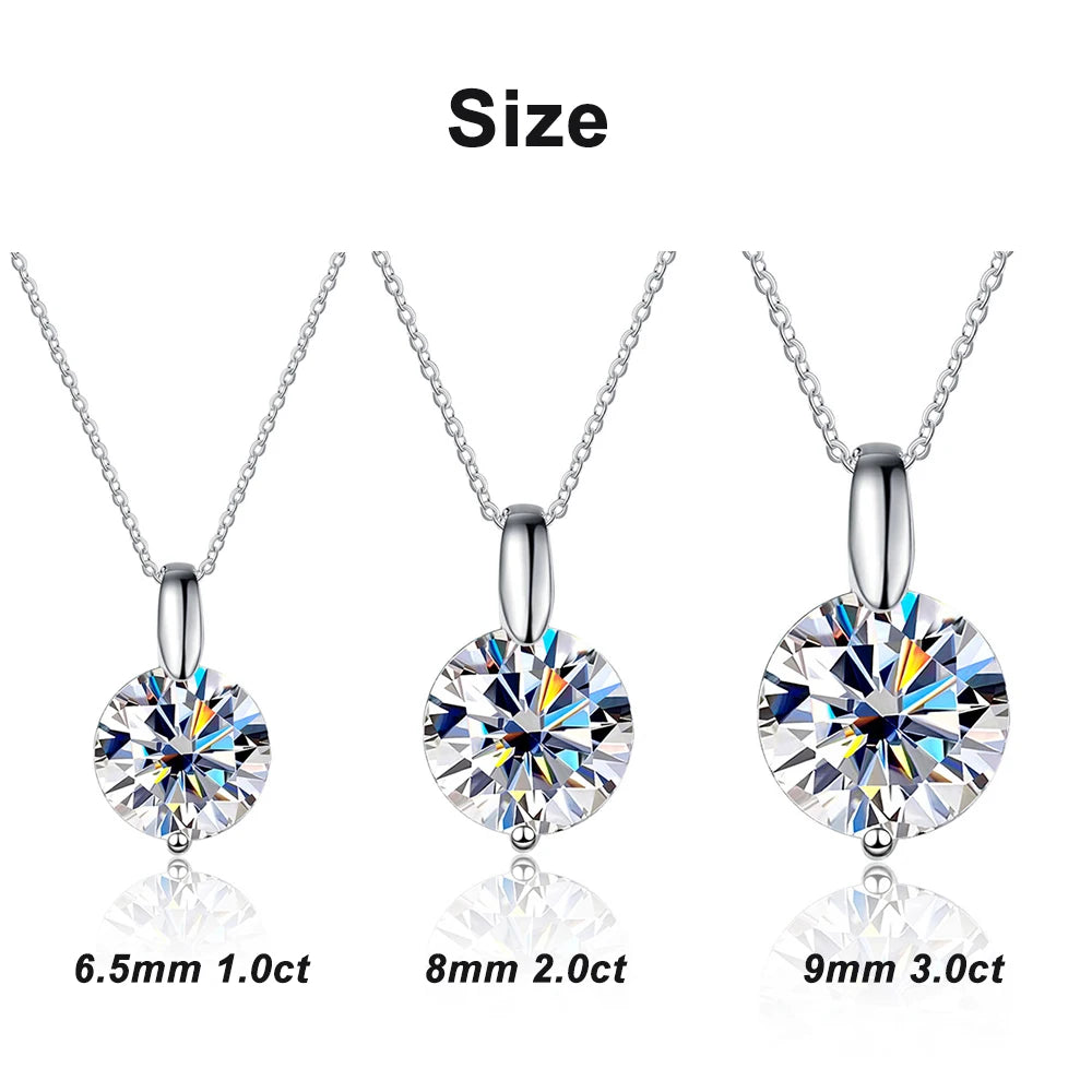 Brilliant Moissanite Pendant Necklace | 1–3 Carat D Color VVS1 | Brighter Than Diamond | Sterling Silver | Gold, Rose Gold or 18K White Gold Plated | GRA Certified