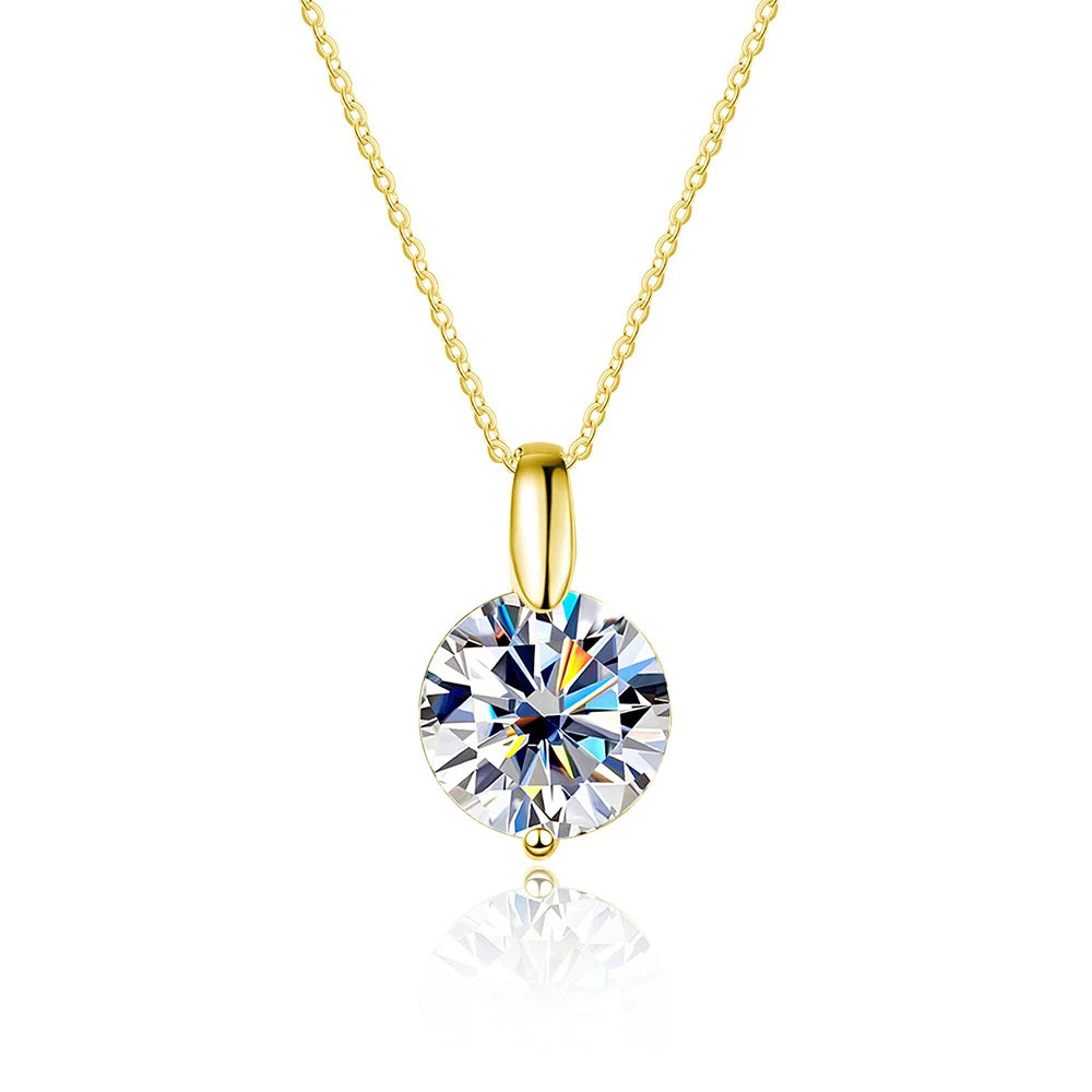 Moissanite Pendant Necklace 1ct or 3ct D VVS1 | Sterling Silver & 18K Yellow Gold Plated