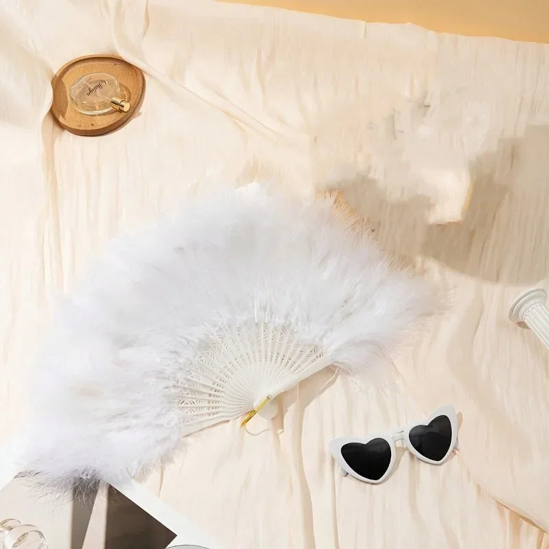Luxe Feather Hand Fan - Elegant Bridal Wedding Accessory