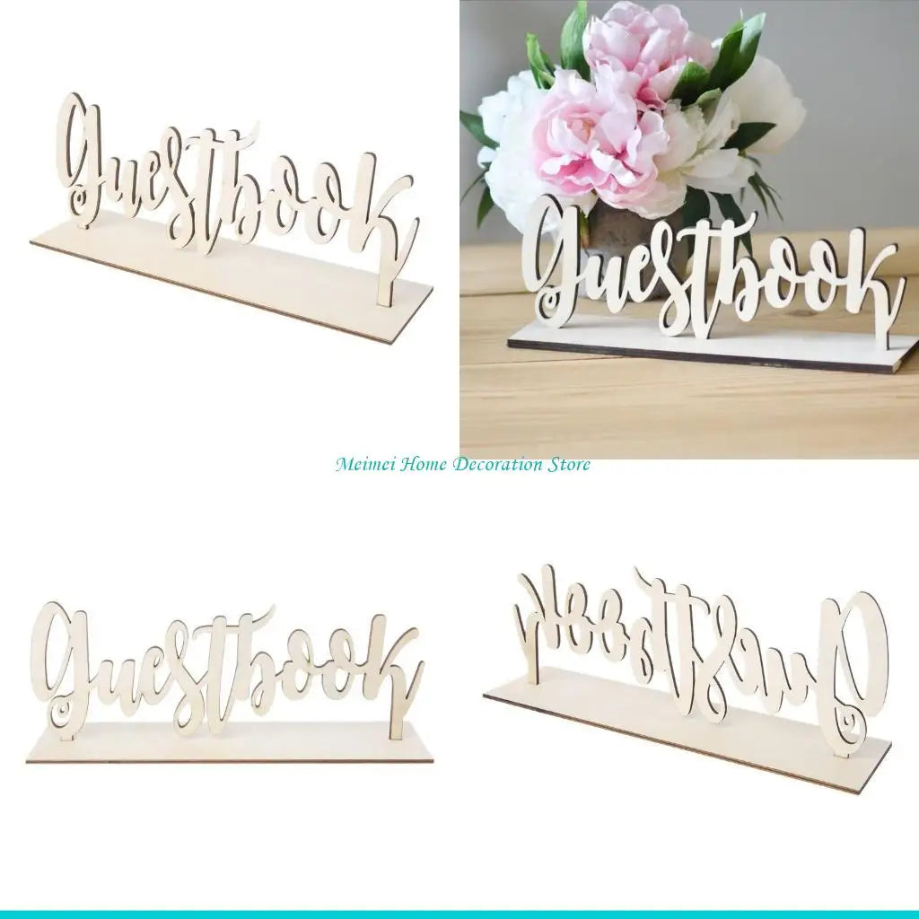 H7BF Wooden Guestbook Sign Wedding Decor Freestanding Sign Decoration DIY Gift