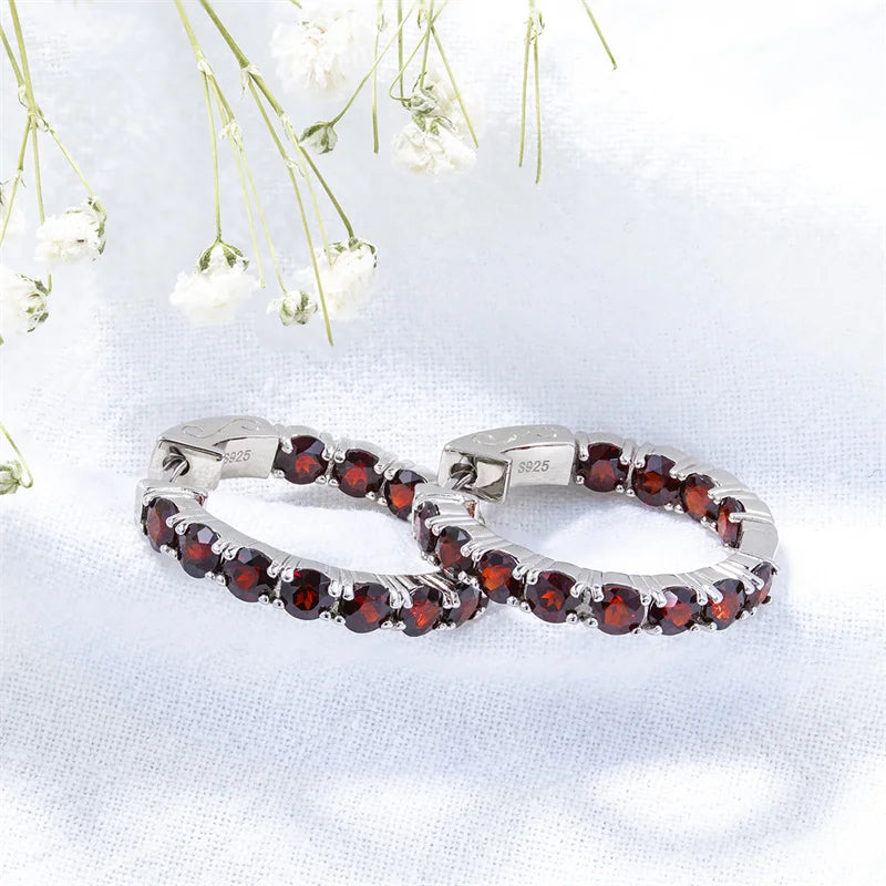 Natural Garnet Sterling Silver Earrings - 5 Carats | Genuine Gemstone