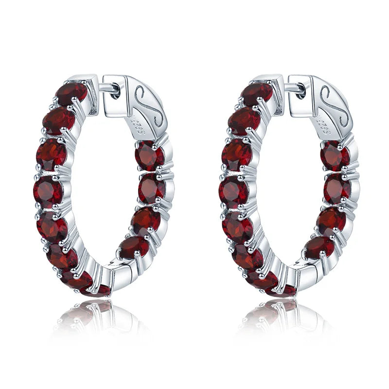 Natural Garnet Sterling Silver Earrings - 5 Carats | Genuine Gemstone