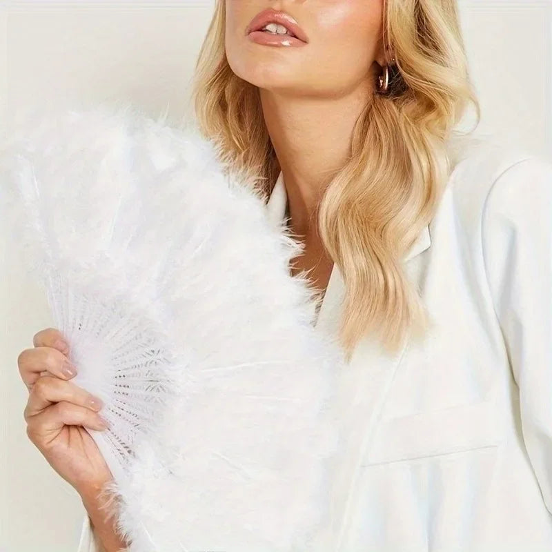 Luxe Feather Hand Fan - Elegant Bridal Wedding Accessory