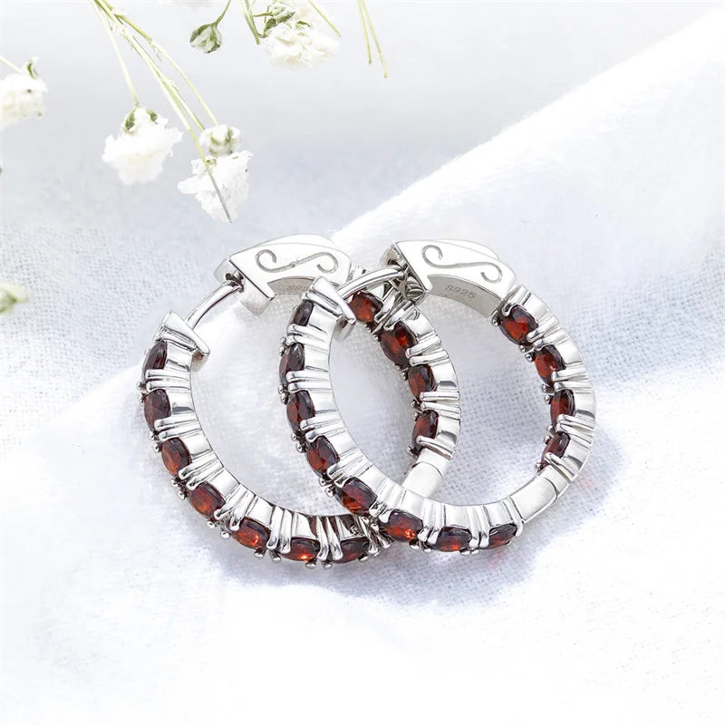 Natural Garnet Sterling Silver Earrings - 5 Carats | Genuine Gemstone