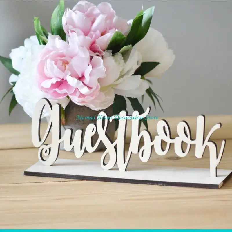 H7BF Wooden Guestbook Sign Wedding Decor Freestanding Sign Decoration DIY Gift