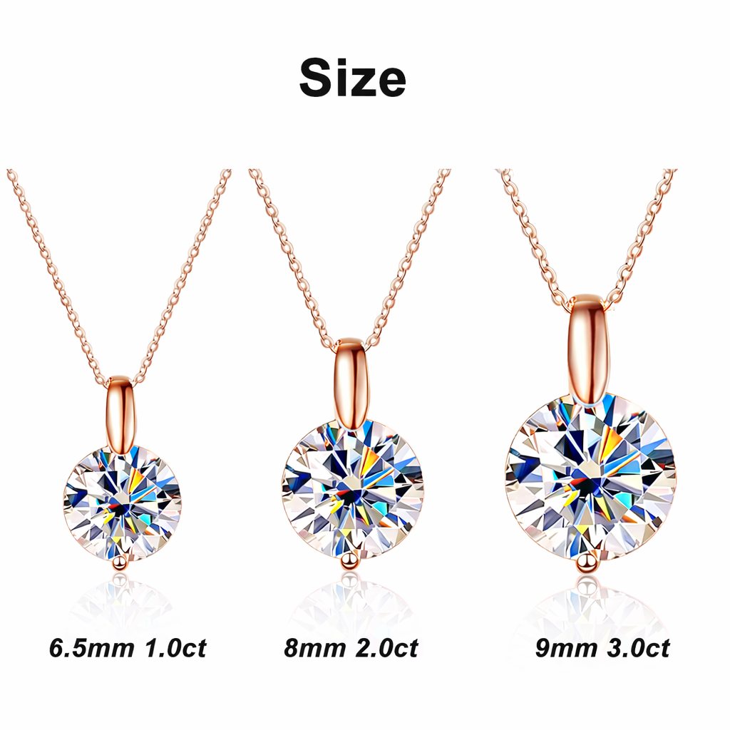Moissanite Pendant Necklace 2–3ct D VVS1 | Sterling Silver & 18K Rose Gold Plated