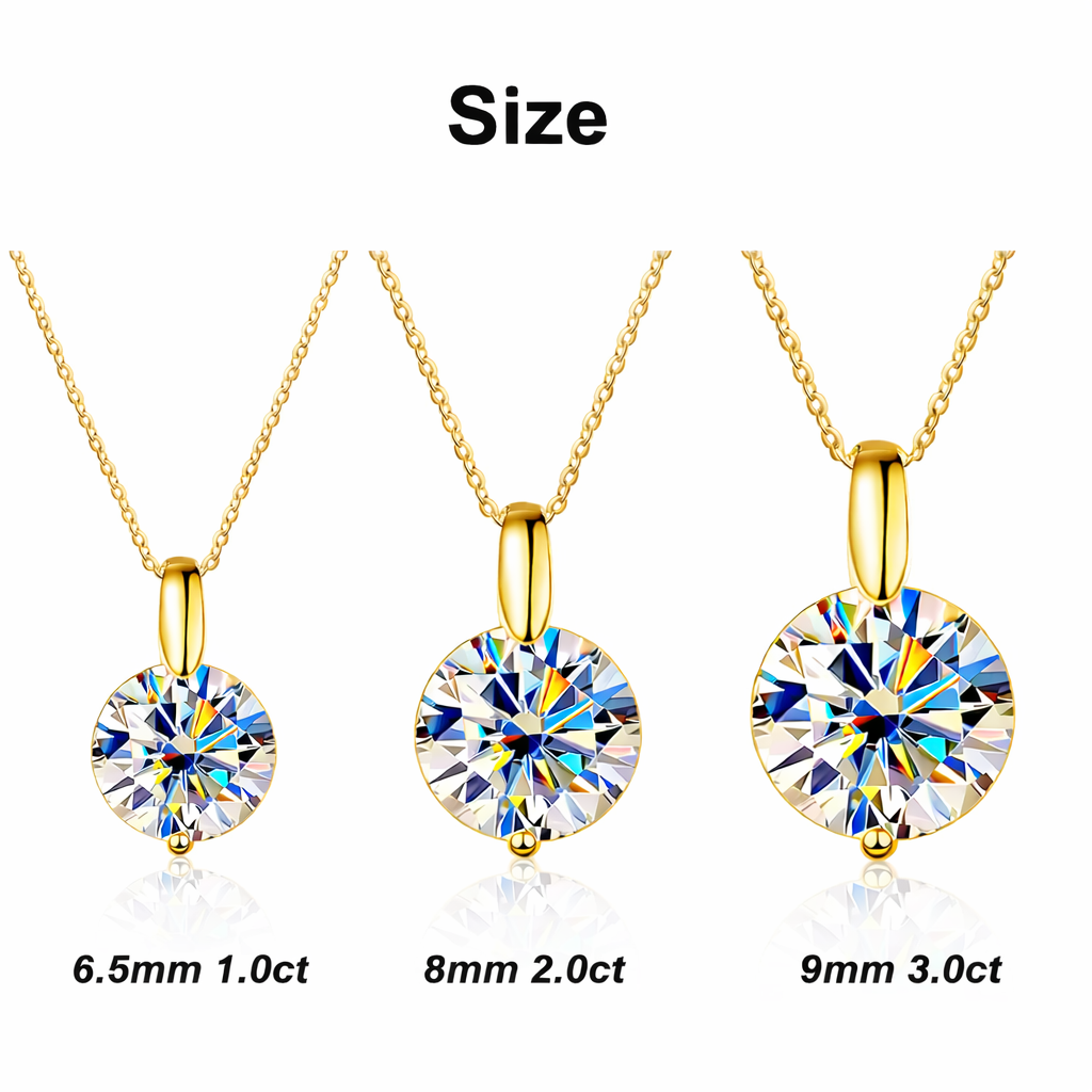 Moissanite Pendant Necklace 1ct or 3ct D VVS1 | Sterling Silver & 18K Yellow Gold Plated