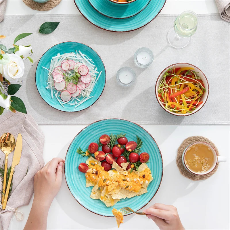 16-Piece Porcelain Dinnerware Set – Vintage Ceramic Plates, Bowls & Mugs