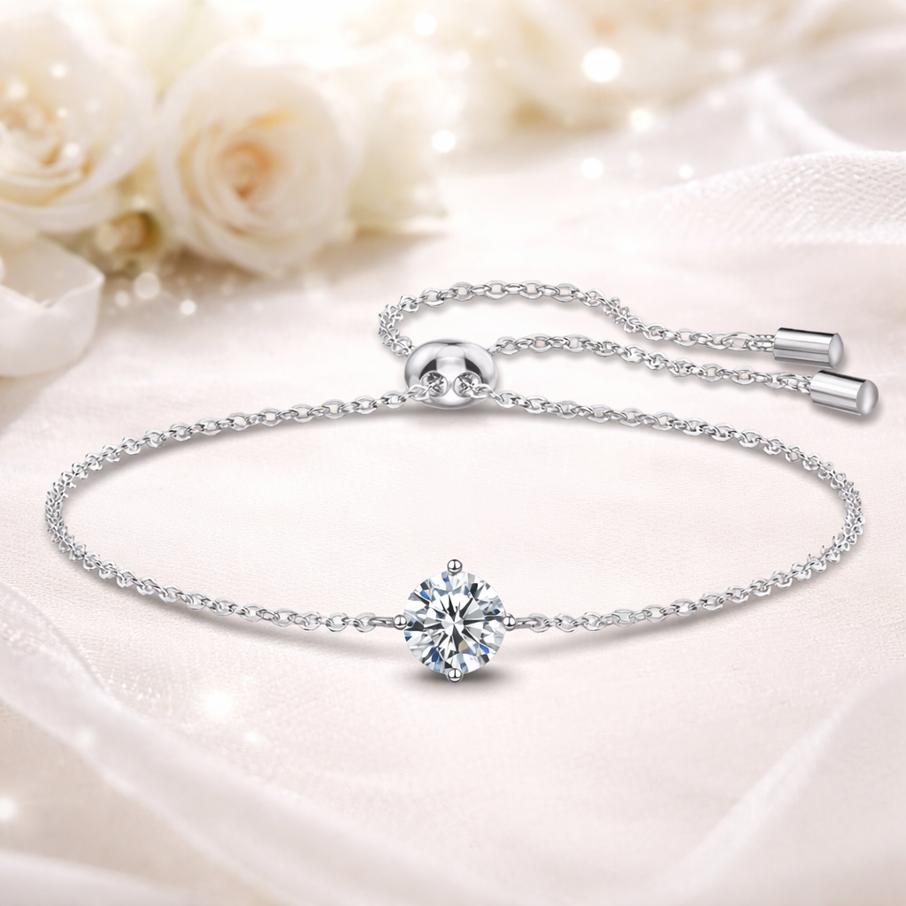 CT Moissanite Bracelet 925 Sterling Silver | Bridal Wedding Bracelet | Adjustable Tennis Bracelet with Clasp Options