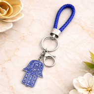 Blue Hamsa Keychain with Hebrew Chai | Jewish Stainless Steel Charm | Life Symbol Gift