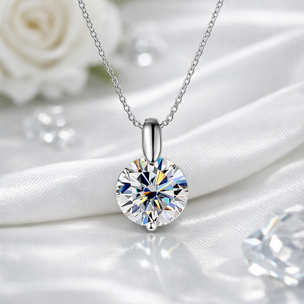 Brilliant Moissanite Pendant Necklace | 1–3 Carat D Color VVS1 | Brighter Than Diamond | Sterling Silver | Gold, Rose Gold or 18K White Gold Plated | GRA Certified